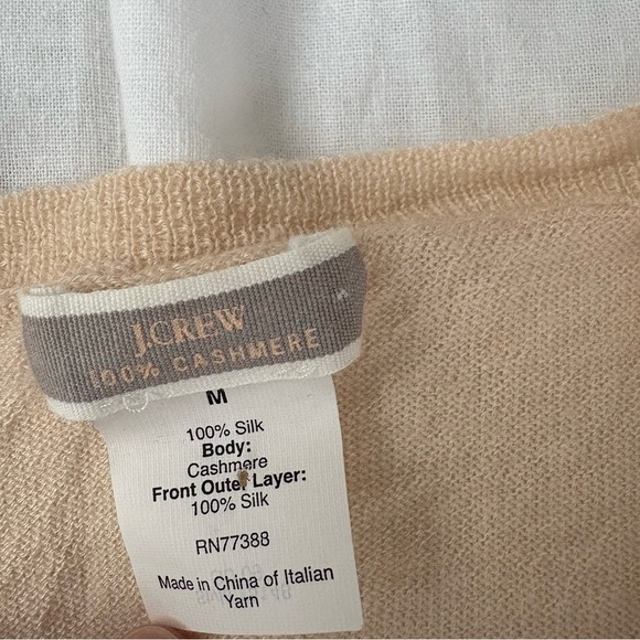 J Crew MEDIUM Peach 100% Cashmere Button Down Ruffle Cardigan Sweater tan cream - Picture 3 of 5